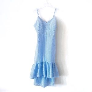 Seersucker Spaghetti Strap High-Low Dress